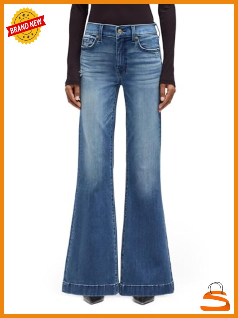 Mid Rise Flare Jeans With Trouser Hem - Cotton Blend Stretchable